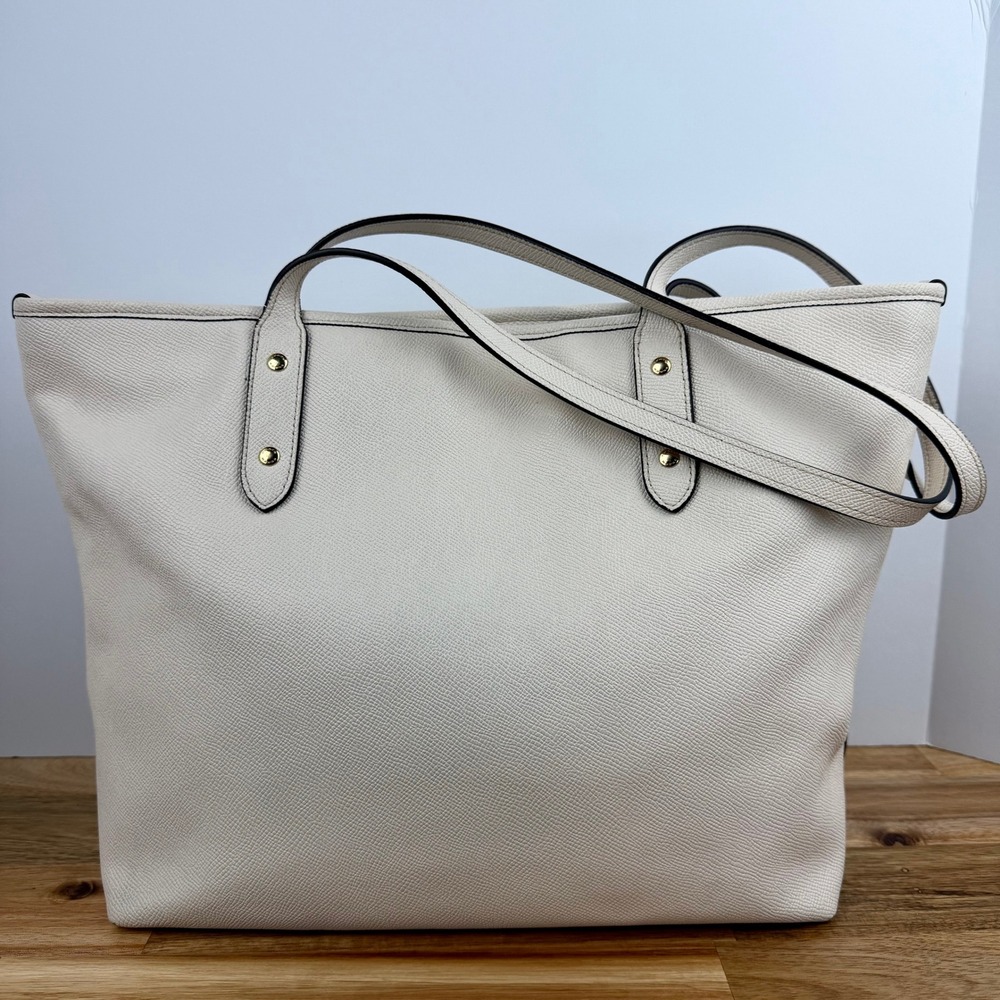 Coach City Tote Chalk White Crossgrain Leather Zip Top Shoulder Bag F58846 - Picture 4 of 13